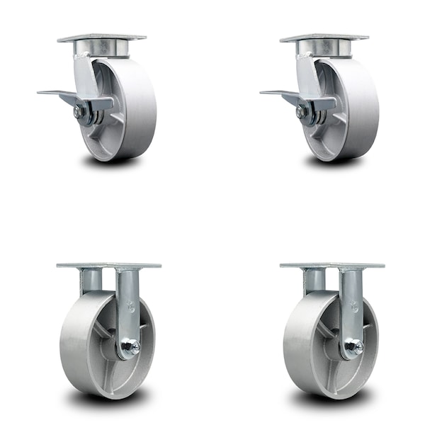 6 Inch Kingpinless Semi Steel Wheel Caster Brakes 2 Rigid, 2PK